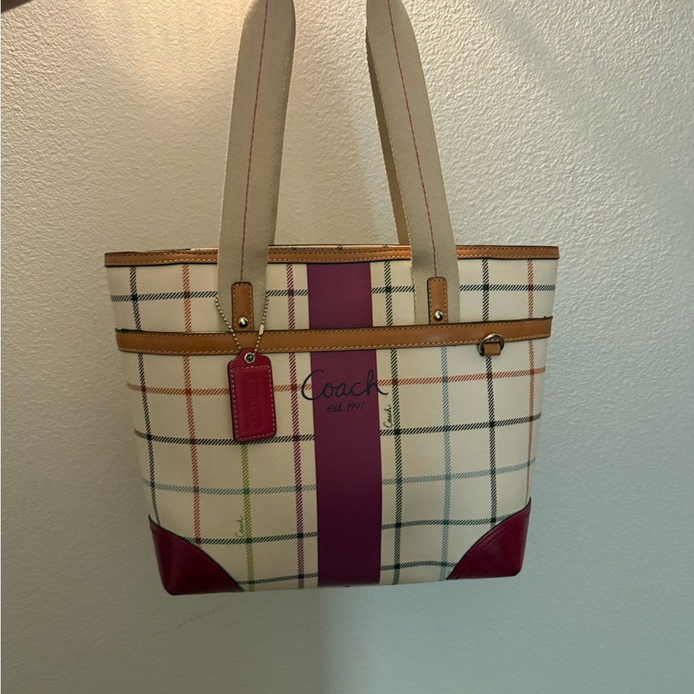 Coach Multicolor Plaid Tote Bag